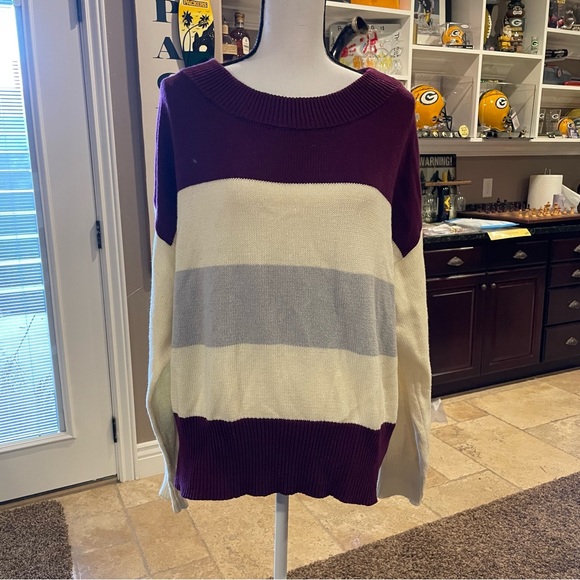 Lucky Brand Burgundy, Grey & Winter White Color-block Boatneck Sweater Size L - Picture 14 of 15